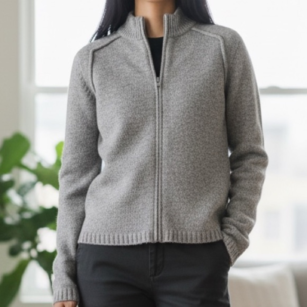 Sisley Made in Italy Gray Zip Mock Neck Sweater Cropped Minimalist Knit Size S